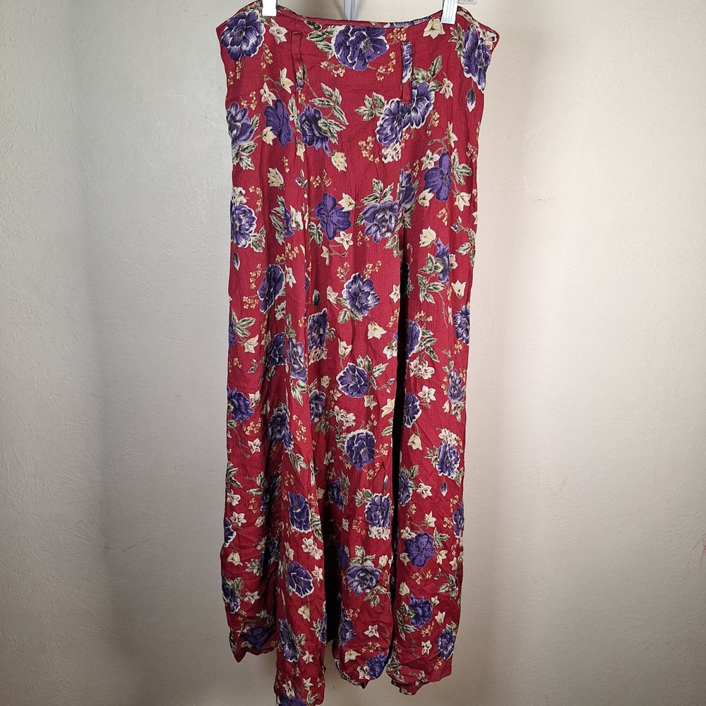 Karavan Vintage Y2K Floral Crepe Boho Whimsi Midi Rayon Skirt Medium